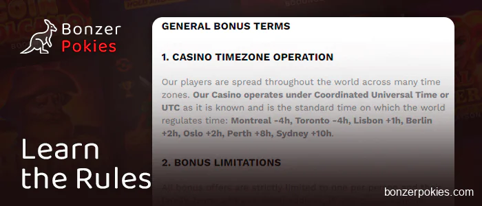 Read the terms and conditions of 50 AUD no deposit bonus