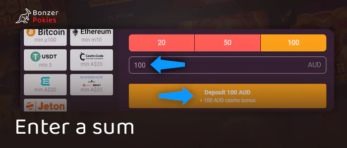 Enter AUD amount and make a deposit through Neosurf