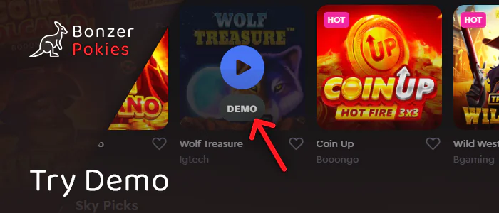 Try the demo mode in Wolf Treasure online pokie